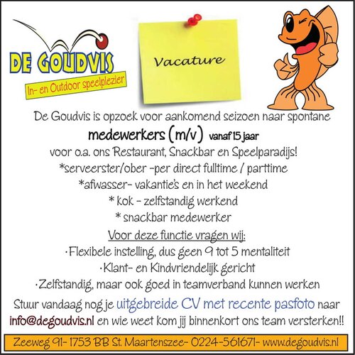 De Goudvis zoekt diverse medewerkers (m/v)